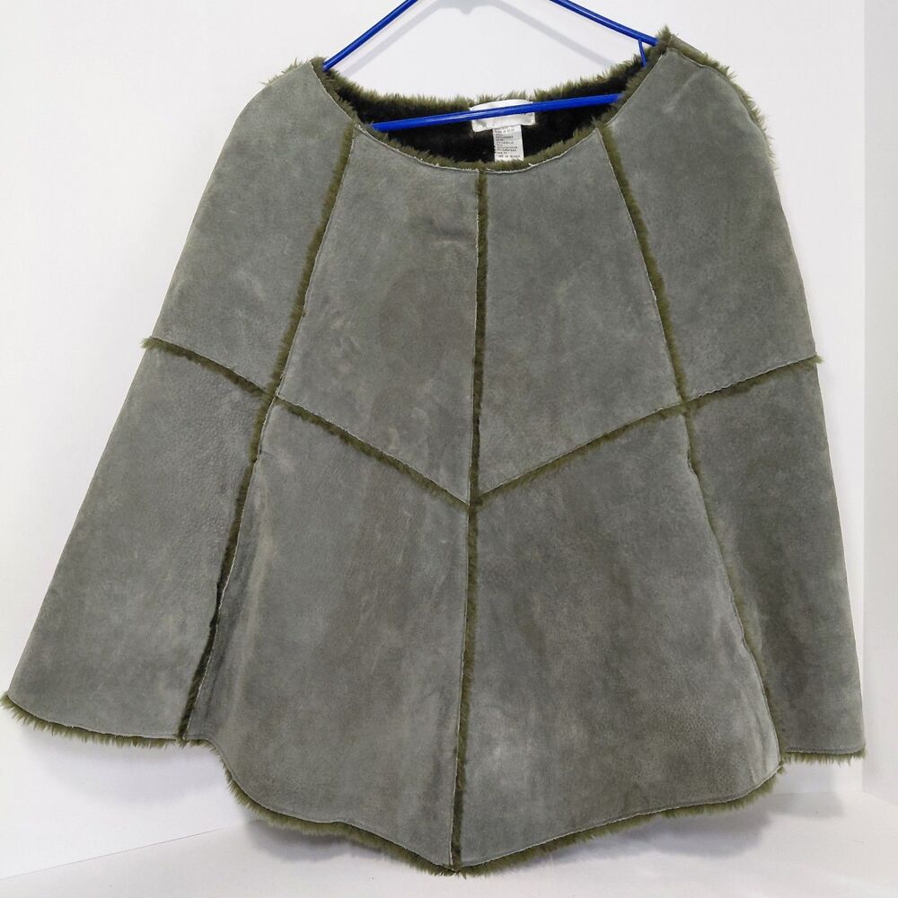 Vintage Newport News Suede Poncho Faux Fur Lined w/Pockets Women’s M